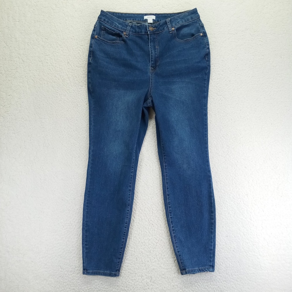 Forever 21+ Women Dark Wash High Rise Skinny Jeans Size 12 Stretch Denim Blue